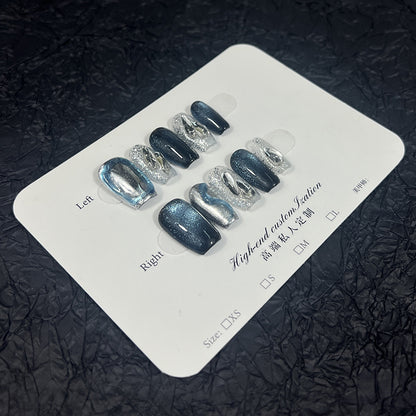 Nw spar cat y prss-on nails short finishd    styl pur Handmad Prss-on Nails wholsal｜365nails