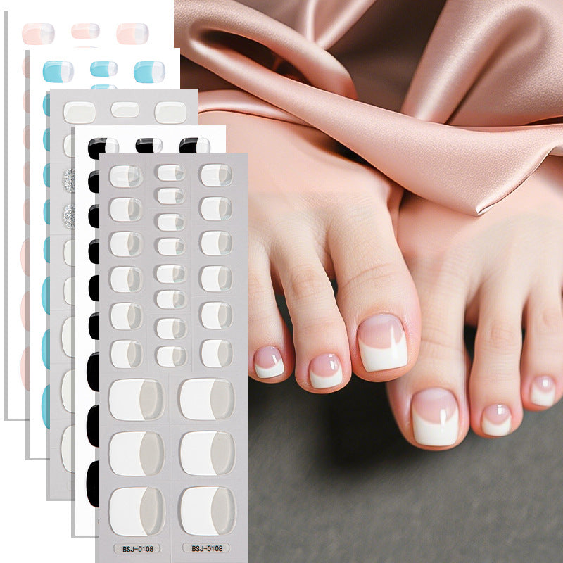 Semi-Cured Gel Nail Strips French Solid Color Clean Toe Design (MOQ=3)