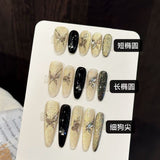 Gold Black Glitter Butterfly Elegant Luxury Press On Nails