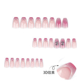 Unhas postiças francesas 3D tridimensional com ondulação de gota d'água blush, arte de unha postiça com remendo de unha com caracteres chineses, produto finalizado ｜ 365nails