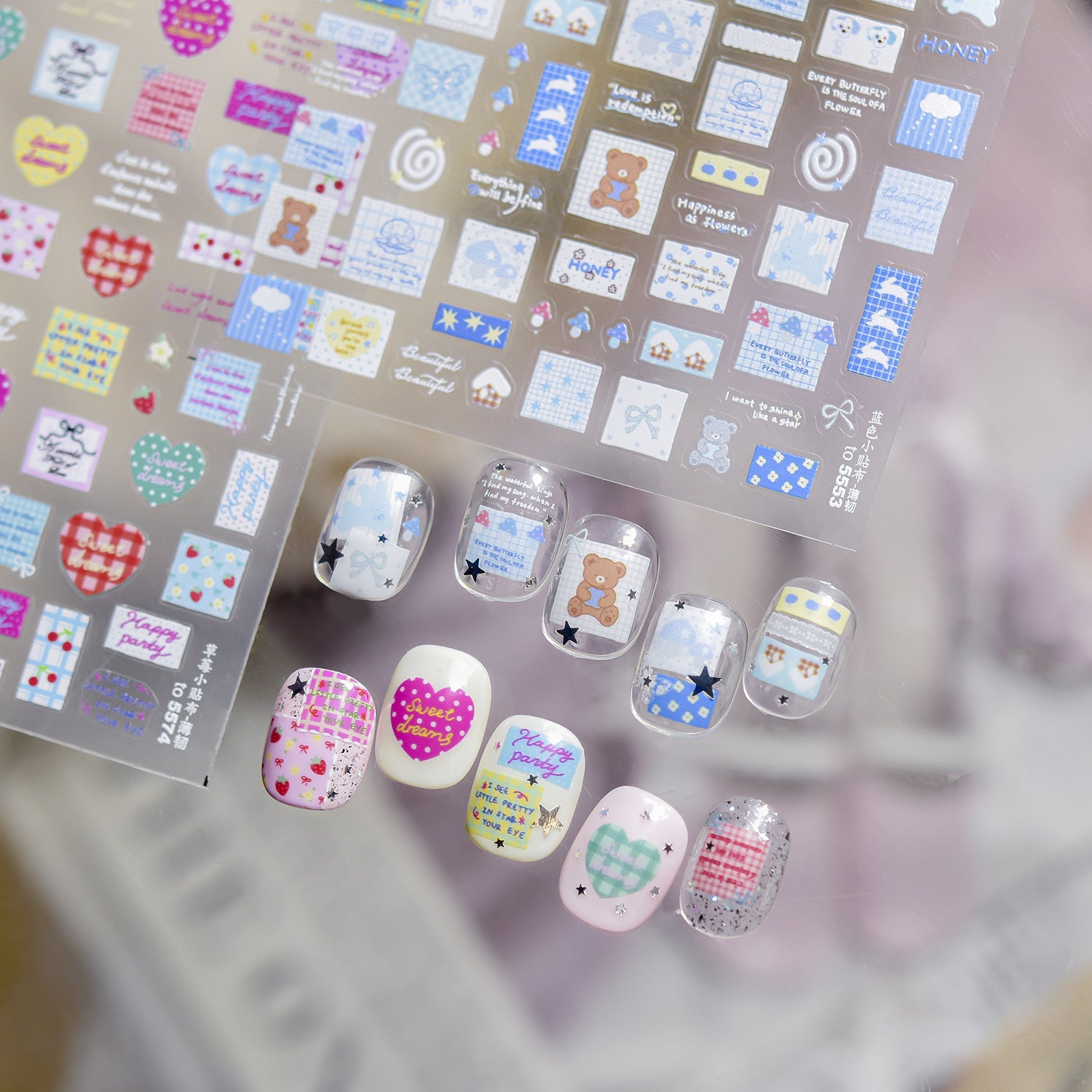Blue Bear Note – Adesivos de unha Sweet Checkerboard