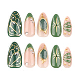 Green Gem Inspired Nails with Gold Metallic Accent Details