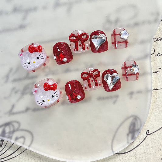 Polka dot striped cute cat sparkle love stars pearl sweet playful fake nails kids nails｜365nails