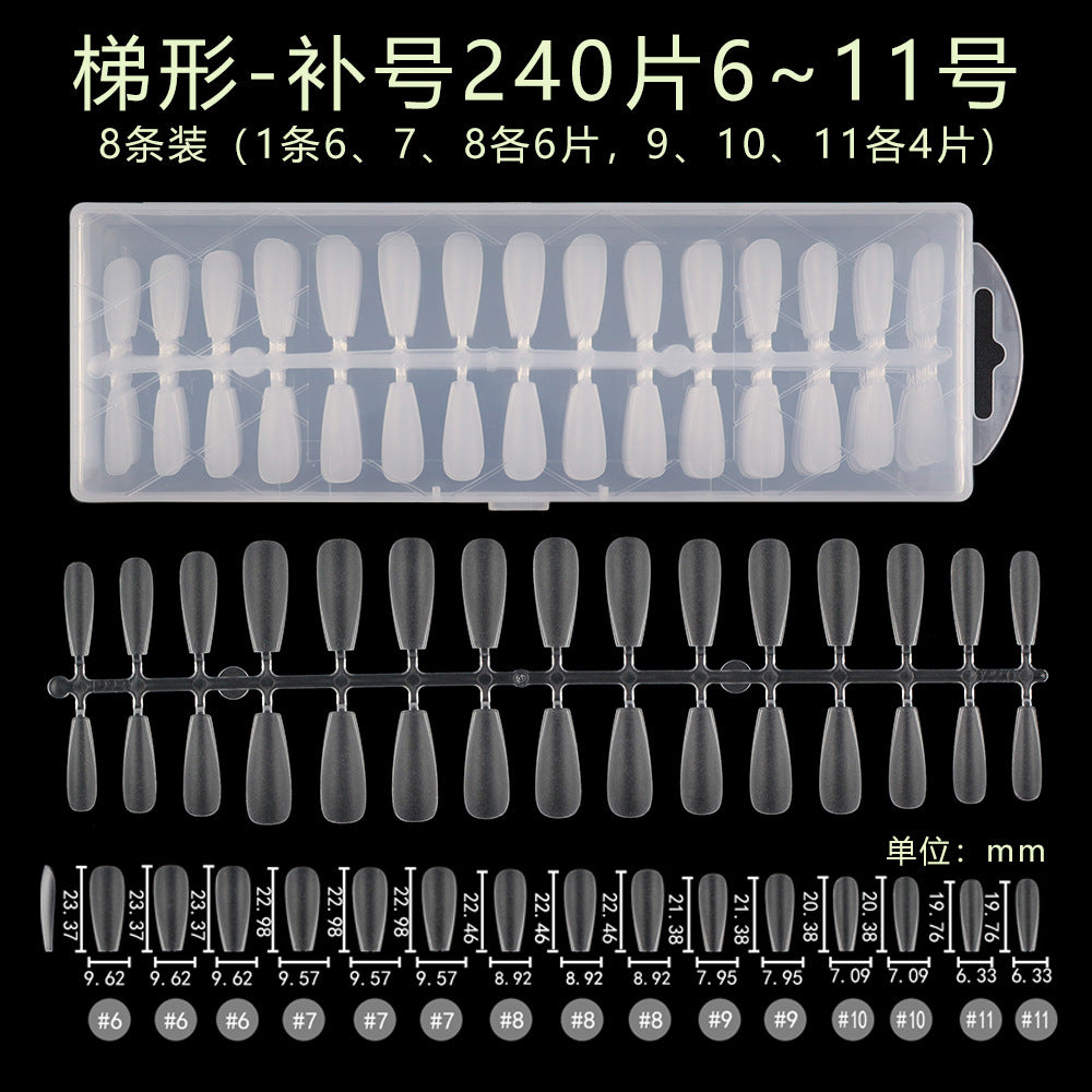 Nail Tips 240 pieces of special nail pads for nail salons, boxed full-size trapezoidal full stickers, folded without marks, and frosted fake nails wholesale.