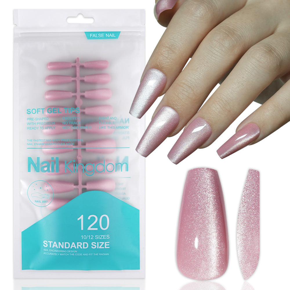 Cat eye press on nails, flash Spice Girl patch manicure removable trapezoidal nail 120 pieces boxed fake nails