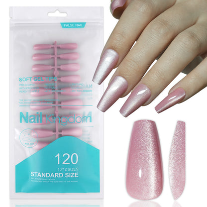 Cat eye press on nails, flash Spice Girl patch manicure removable trapezoidal nail 120 pieces boxed fake nails