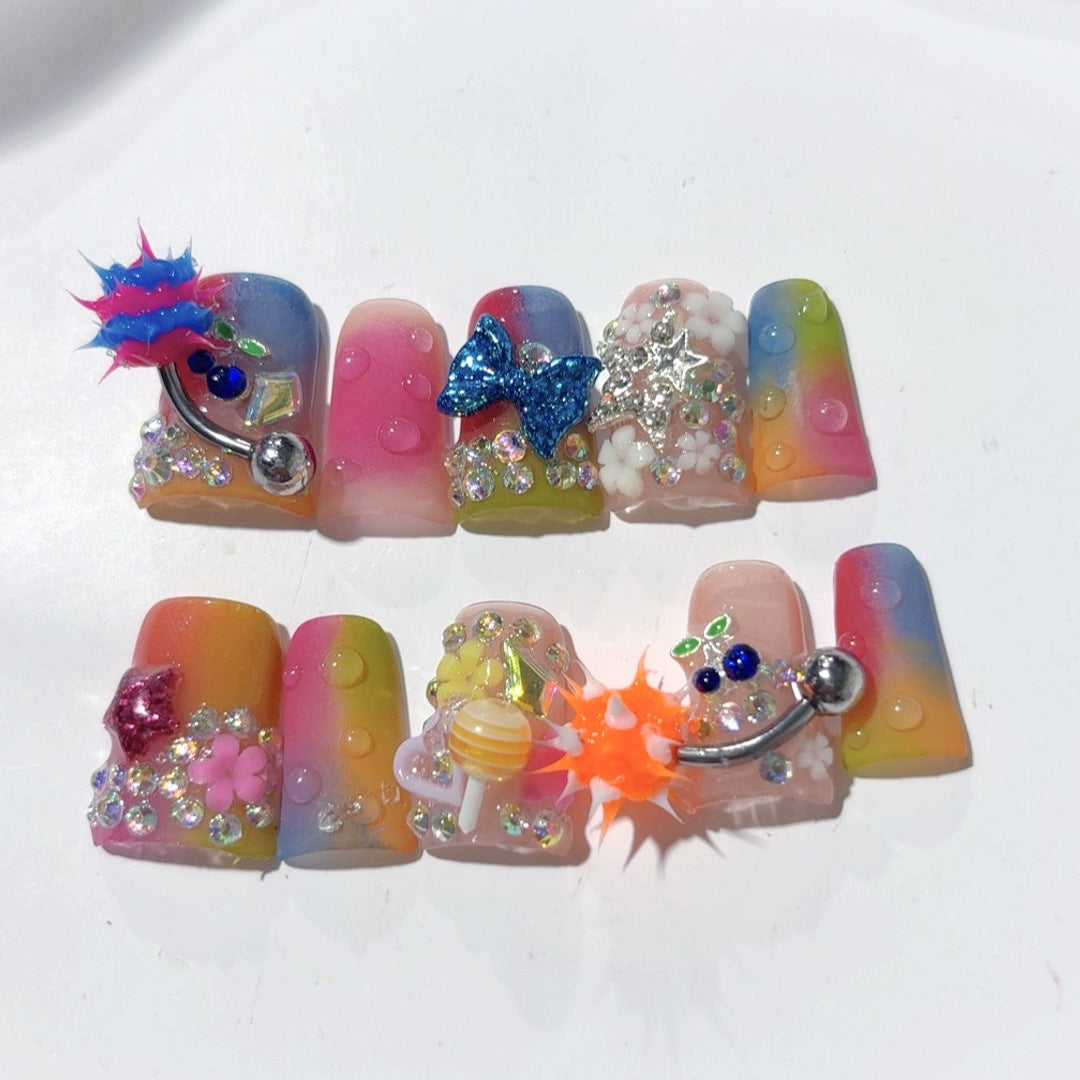 Neon Carnival：「彩虹派對」 – 短款 方形 穿戴甲