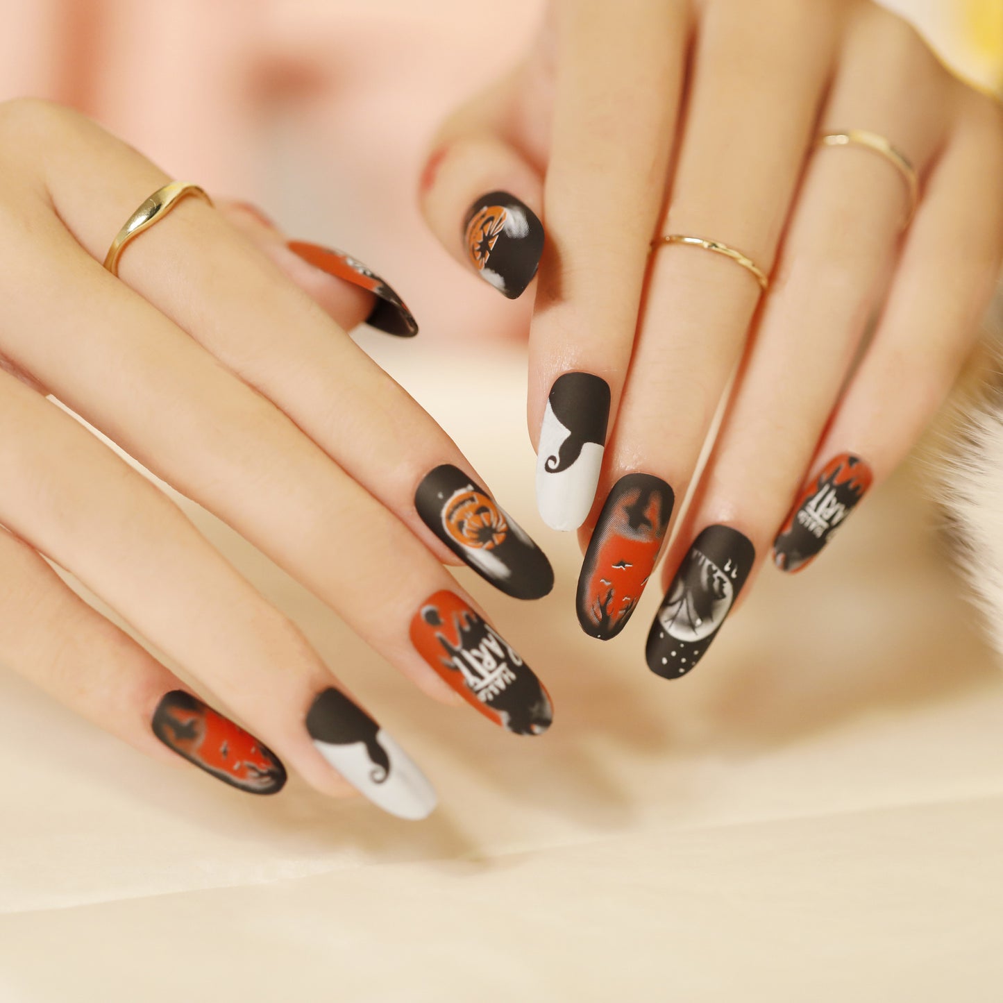 Halloween Round Nail Collection Press on nails Art Finished Products Press on Nails Fake Nails Nail Art Patches Nail Patches｜365nails