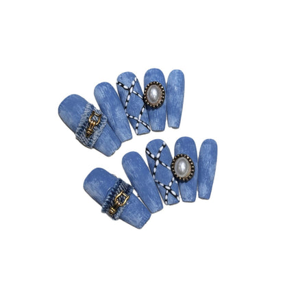 Denim Style Cross Nail Art Wear Nail Art Denim Burr Edge Handmade Design Oblique Cut Hand Painted | 365nails