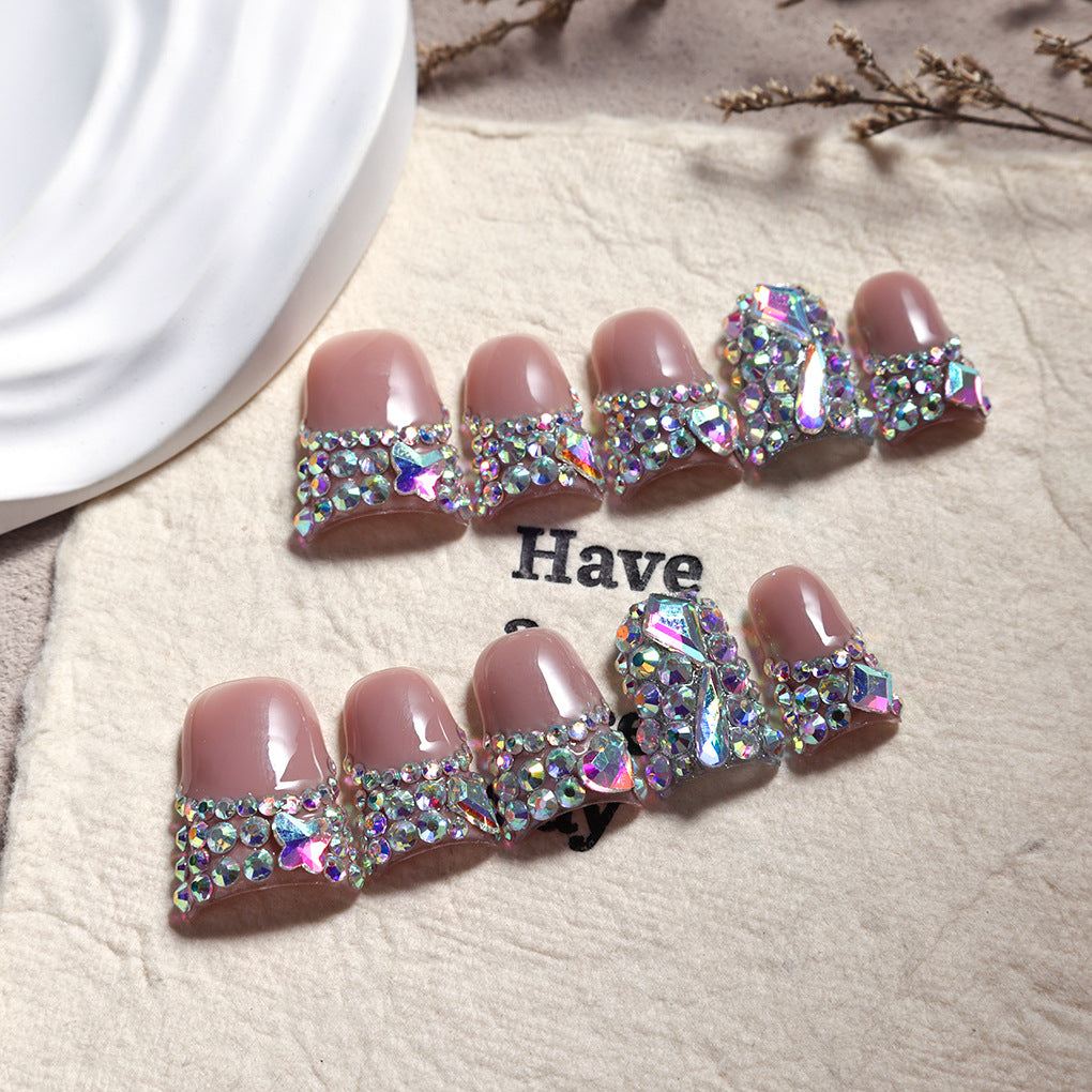 Nude Gloss Nails with AB Crystal Luxe Accents