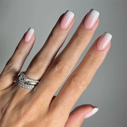 Classic French pink and white gradual change manicure short simple square press-on nails press on nails nail wholesale｜365nails