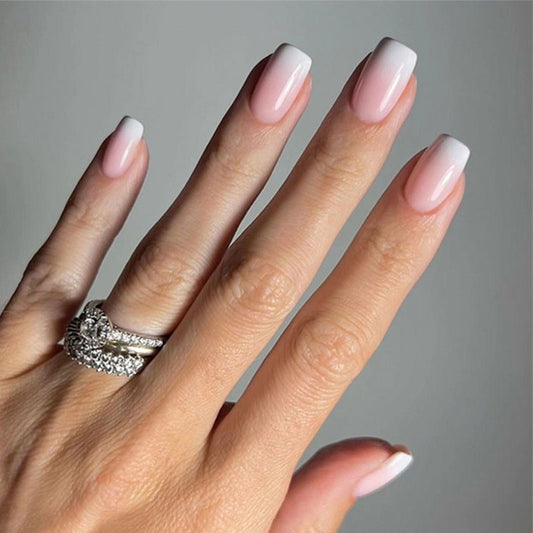 Classic French pink and white gradual change manicure short simple square press-on nails press on nails nail wholesale｜365nails