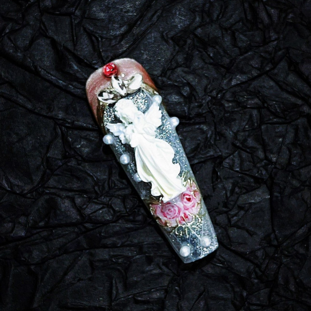 [Angel Garden] European Rococo Gypsum Angel Hand-painted Rose Quicksand Flow Hemp Press On Nail