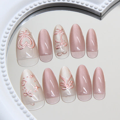 Nail Tips  Prefabricated Nail Ice Mist Bean Paste Cat Eye Three-dimensional Bow Love Starlight Gentle Girl Nail Art 30 pieces｜365nails