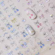 Crystal Bow Cherry Collection: "Cherry Bow Crystal" – 3D Iridescent Nail Sticker