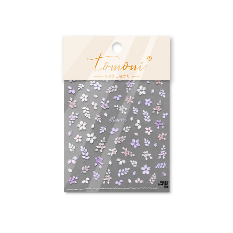 365nails: 미니 화이트 5잎 꽃 엠보싱 세트 – 네일 아트 스티커