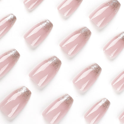 Press-on nails film naked powder short ballet French glitter powder nail patch wholesale nail art press on nails wholesale nails｜365nails