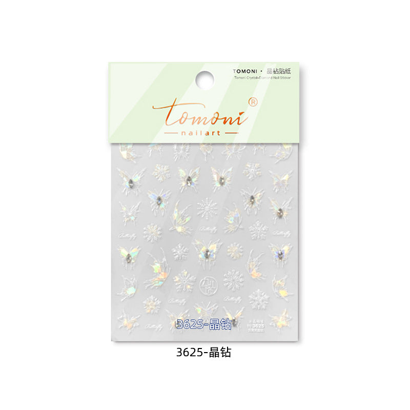 Crystal Butterfly & Snowflake Collection: "Iridescent Crystal Butterfly & Snowflake" – 3D Embossed Nail Sticker