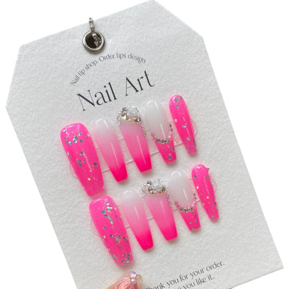 Handmade nails extra long Spice Girls wear nail Barbie powder nail stickers to exaggerate | 365nails