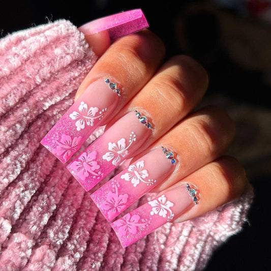 Mudança gradual rosa para unhas, desgaste de unhas de outono, novo remendo de unha, pedaço de unha tridimensional, pétala ｜365nails