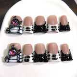 Black White Gothic Eye Crystal Press On Nails