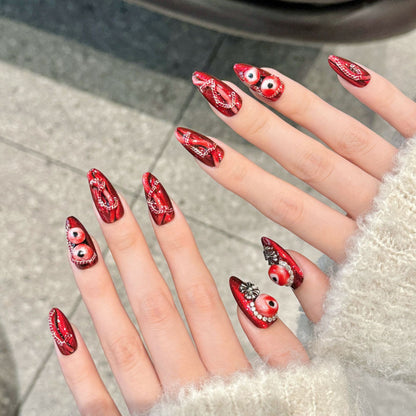 hot girls dark ruby hand-painted temperament three-dimensional snake pattern fake nails white wear manicure | 365nails