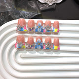 Colorful Floral Star Crystal French Press On Nails