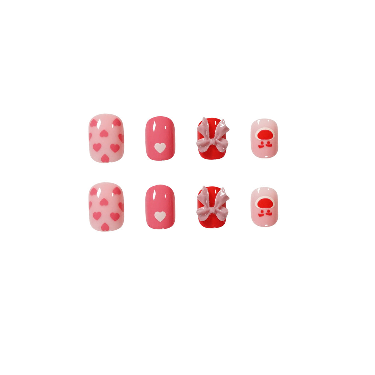 Cute Bear Peach Heart Bow Press on  Finished Fake Nail   Nail  Removable Nail ｜365nails