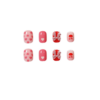 Cute Bear Peach Heart Bow Press on  Finished Fake Nail   Nail  Removable Nail ｜365nails