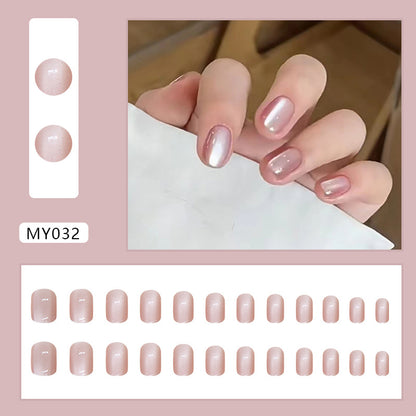 Spar cat eye press on nails removable powder transparent nail piece fresh nail piece short nail piece glass bead nail patch｜365nails