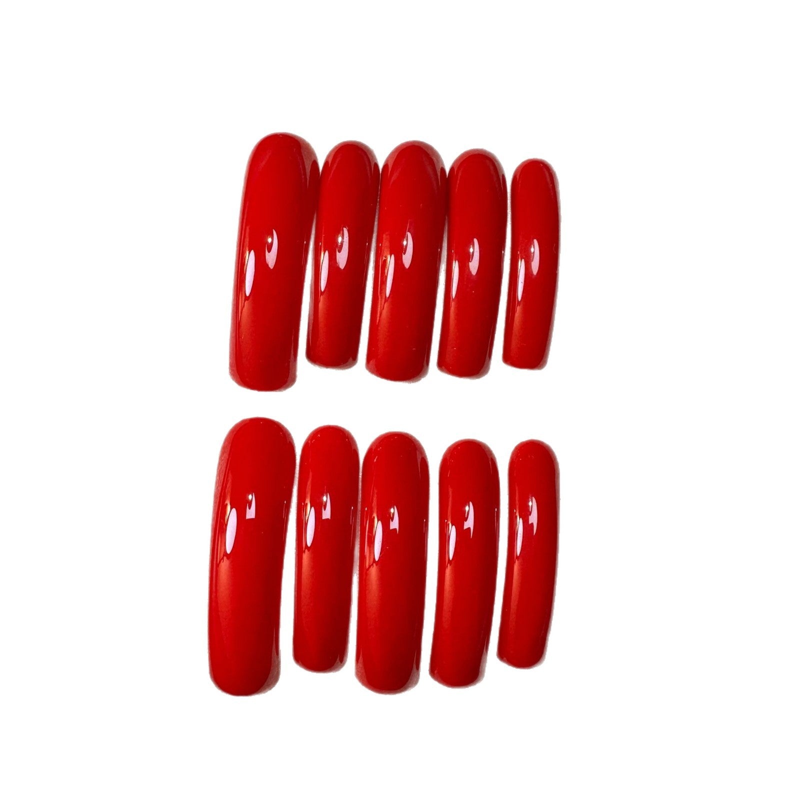 Glossy Red Curved Long Press On Nails