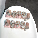 Blush Nude Butterfly Crystal Press On Nails