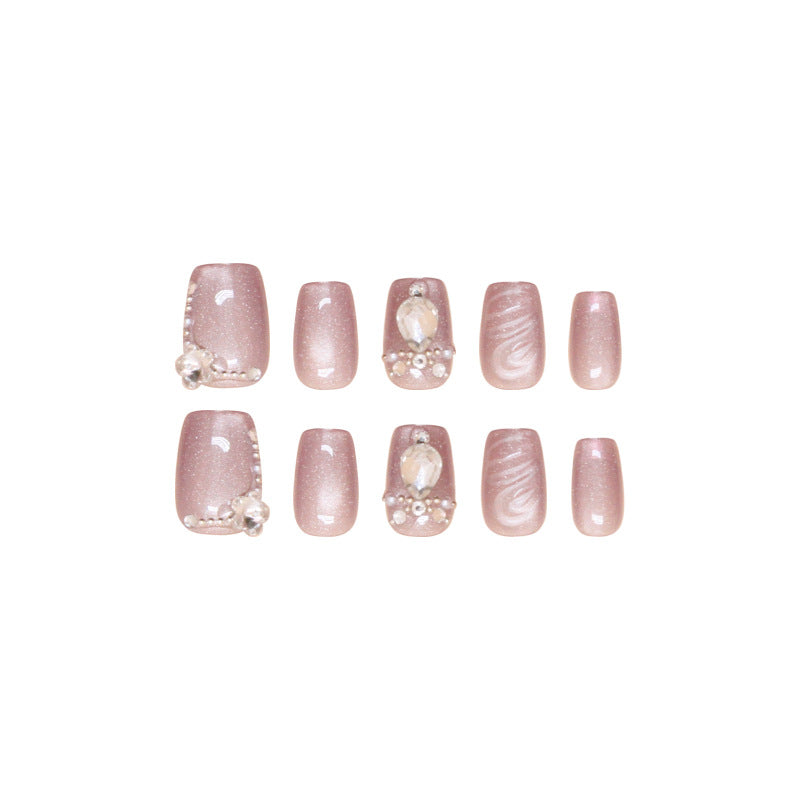 Pontas de unha pré-fabricadas, unhas postiças, peça removível de unha estilo olho de gato lavanda simples, remendo de unha curta tridimensional em T｜365nails