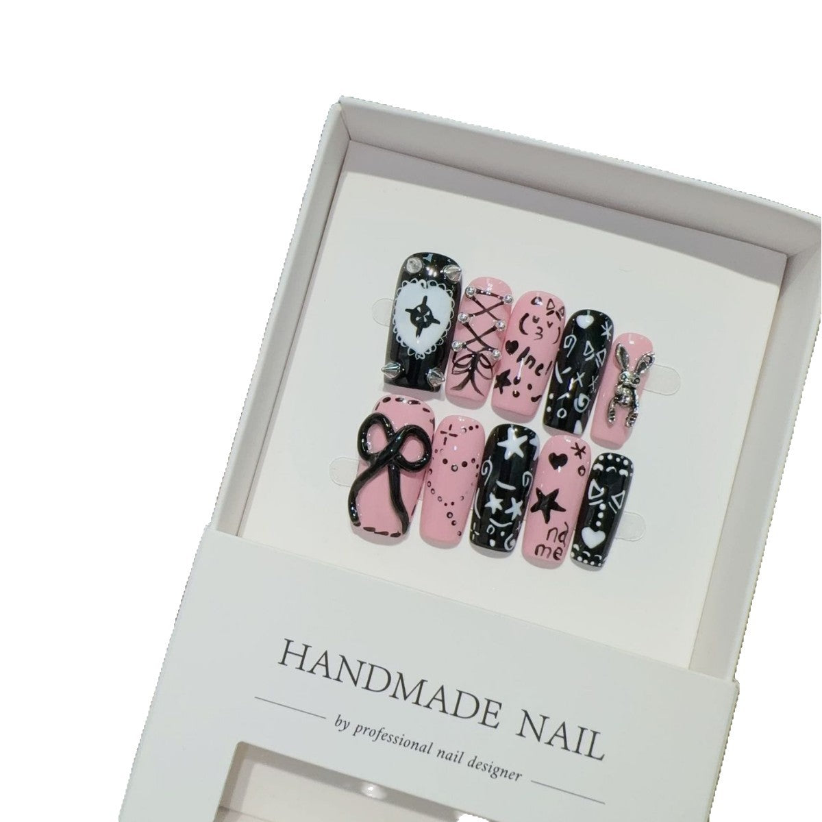 365nails: "Punk Princess" – 3D Bowknot & Graffiti Art Handmade Short Square Nails