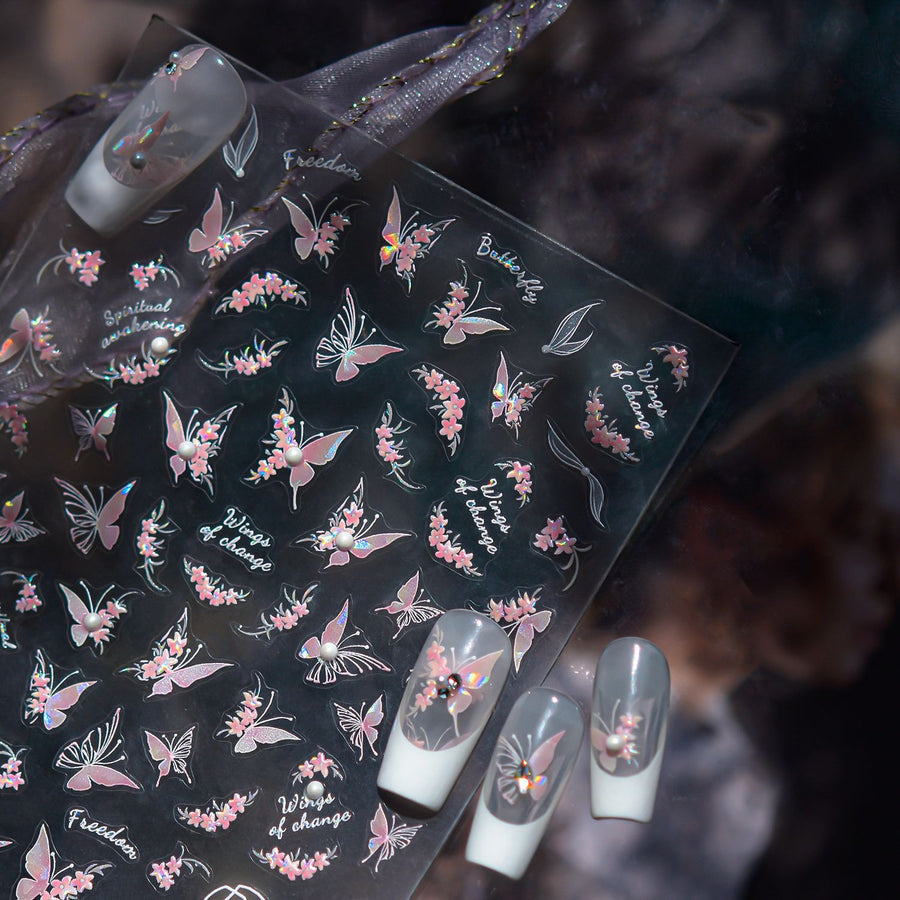365nails: "펄 핑크 크리스탈 나비" – 네일 아트 스티커