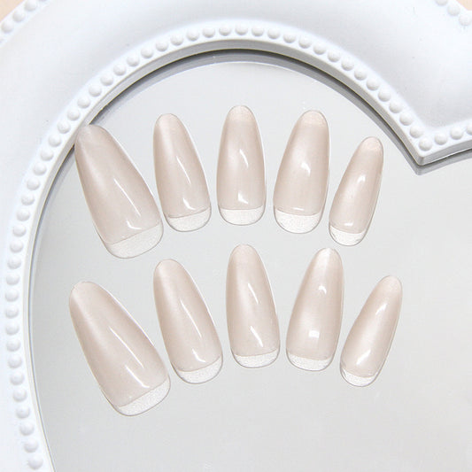 Nail Tips  prefabricated nail light brown atmosphere cat eye white versatile  removable wearable nail｜365nails