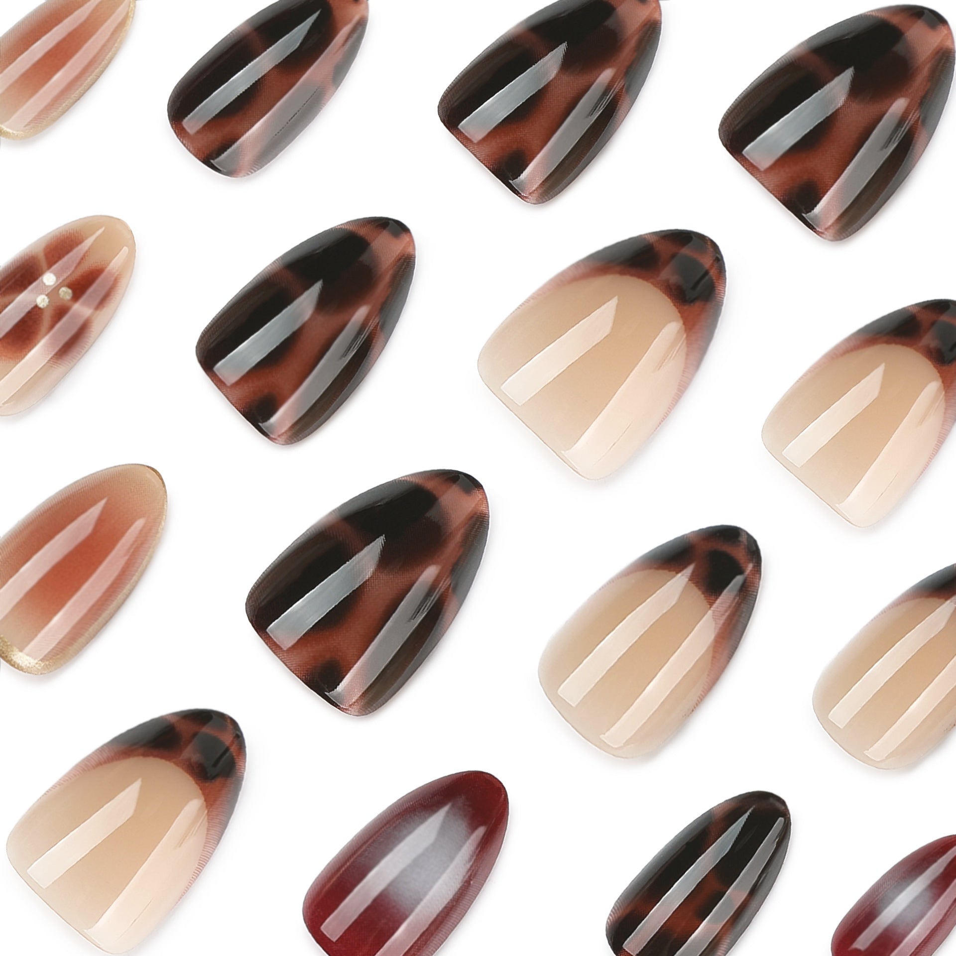Lefan cross-border hot-selling tortoiseshell autumn and winter wearing nail almond nail art flower wearing nail piece fake nail wholesale
