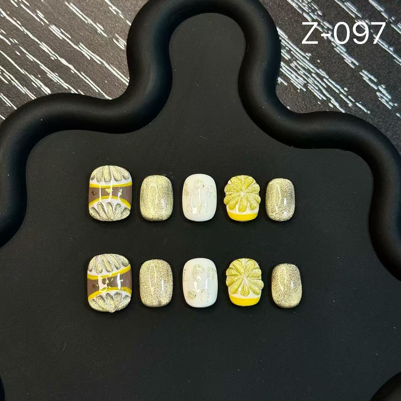 365nails: Agrumes dorés – Ongles forme carrée faits main sculptés 3D avec motifs de fruits