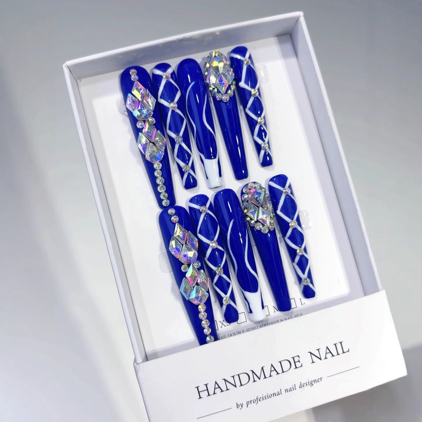 Royal Blue Crystal Lattice Press On Nails