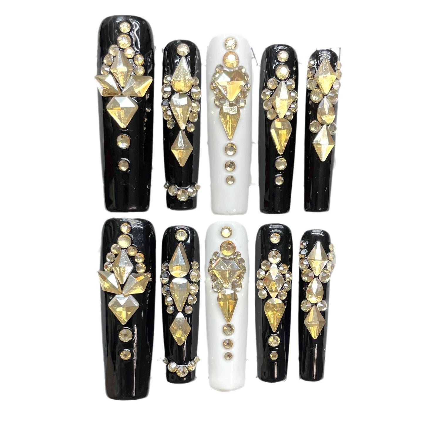 Handmade Phototherapy Wearing White Pure Black Queen Scepter Lady Sense handmade press on nails Art Black Temperament | 365nails