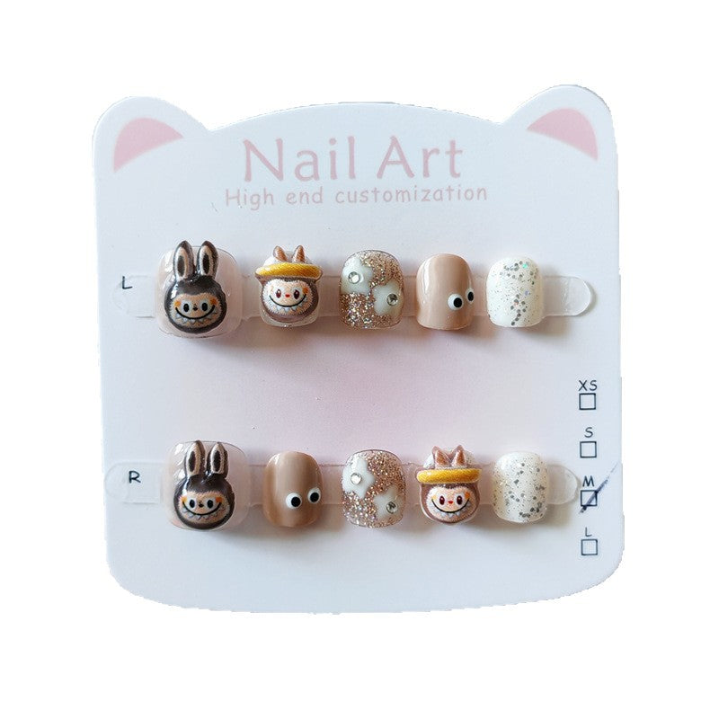 365nails: "caramel labubu buddies" – short round handmade kids press-on nails
