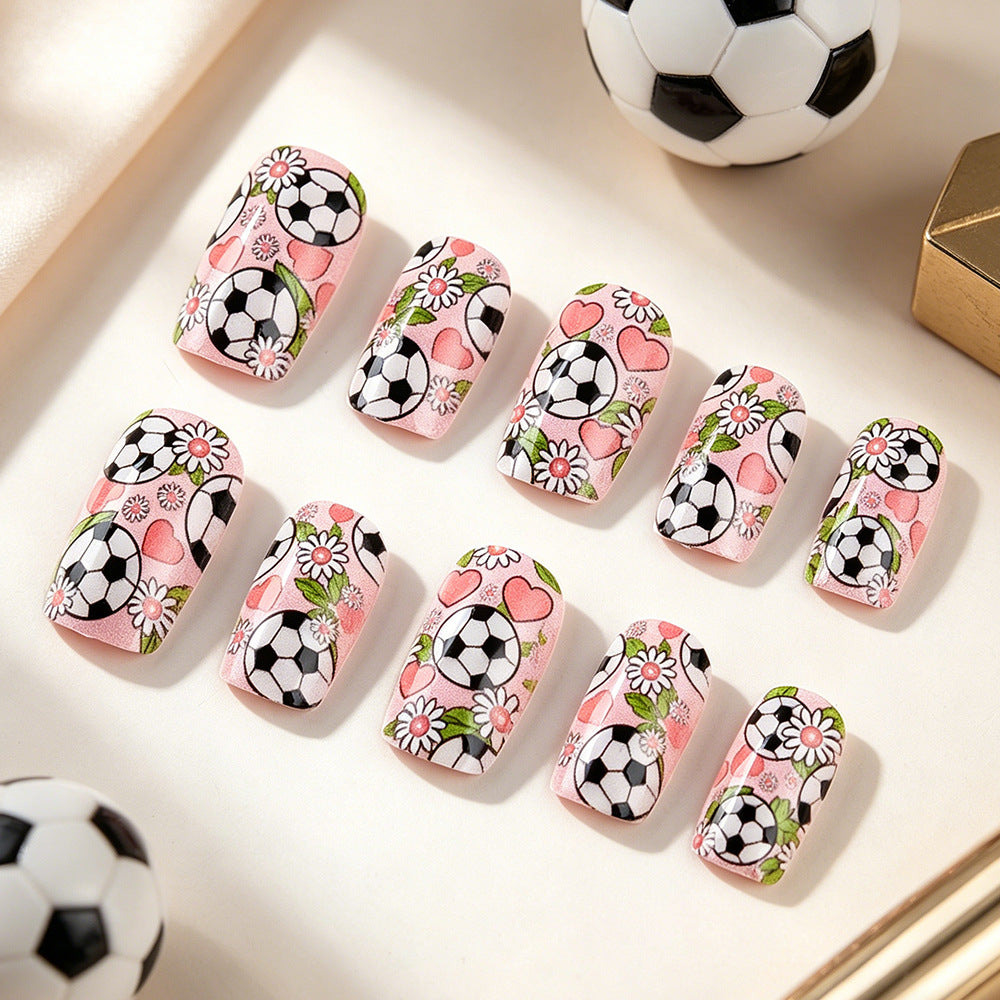 Copa do Mundo Unhas Postiças Coração Floral Rosa Fofo (Doce/24unidades/Oval)