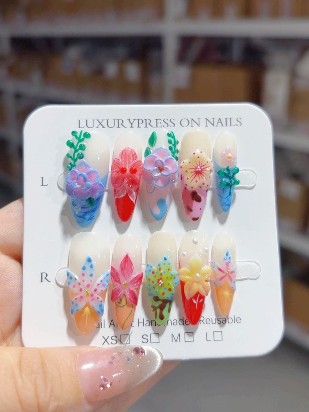 Rainbow Garden: "Mixed Floral" – Almond Press-On Nails