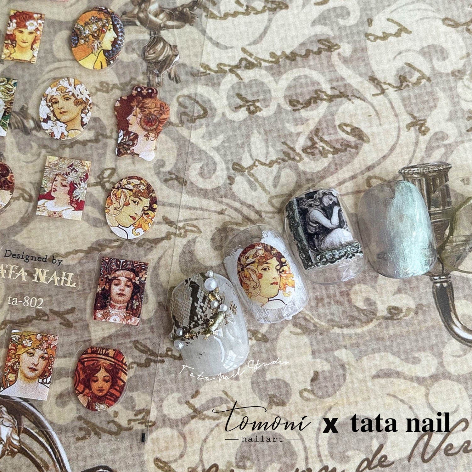365nails: "mulher art nouveau emoldurada vintage" – Adesivos para Unhas