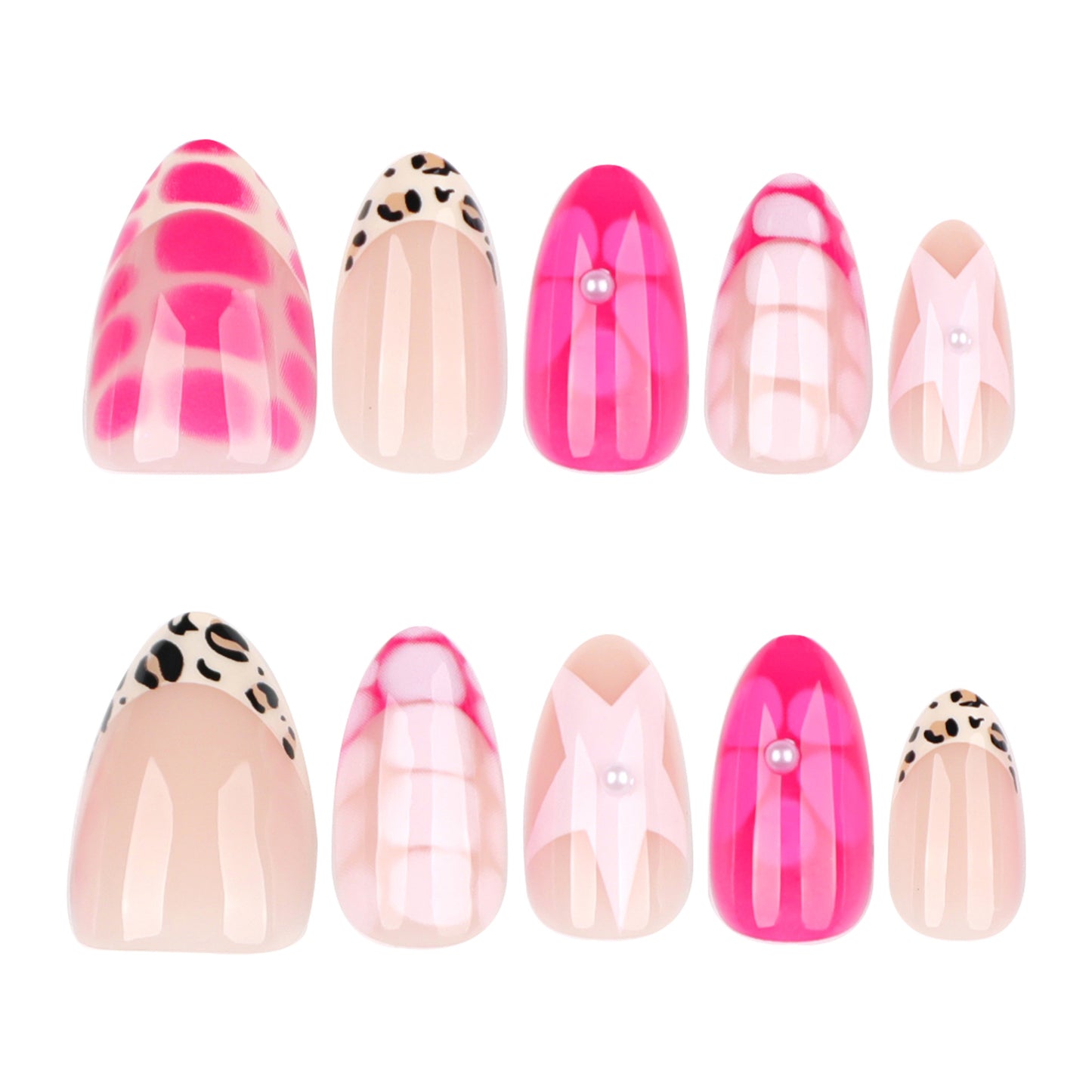 Short Almond Rose Red Flower Star Removable press-on nails