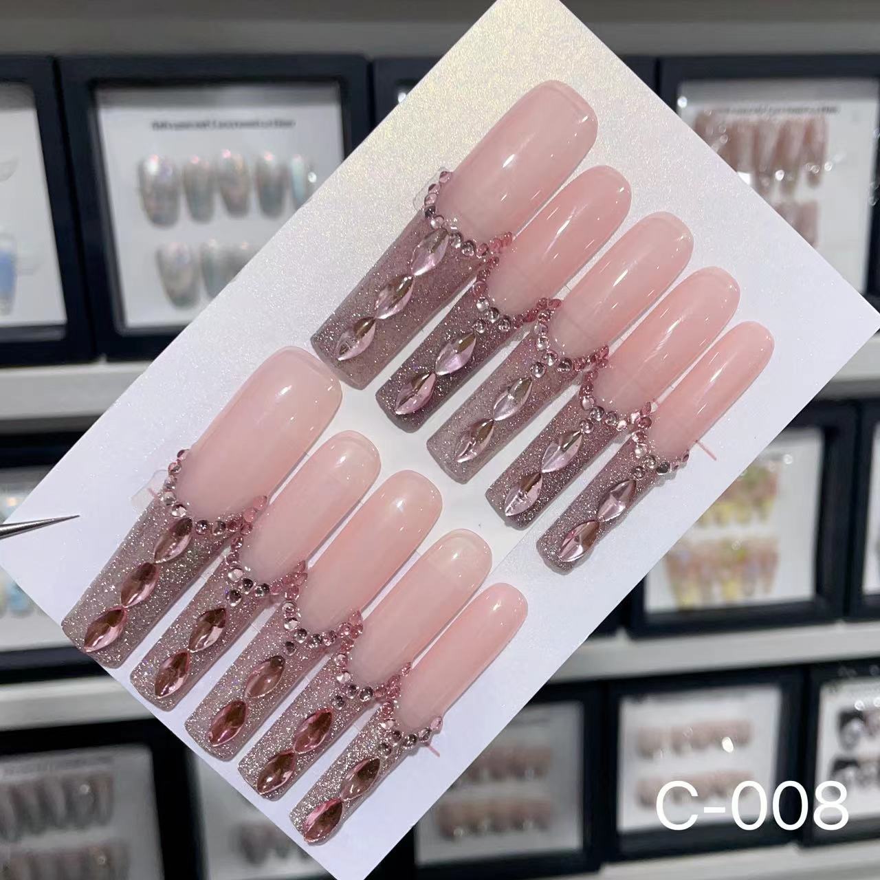 Extra Long 5.5cm Water Pipe Press-On Nails | Handmade Collection | Round Shape