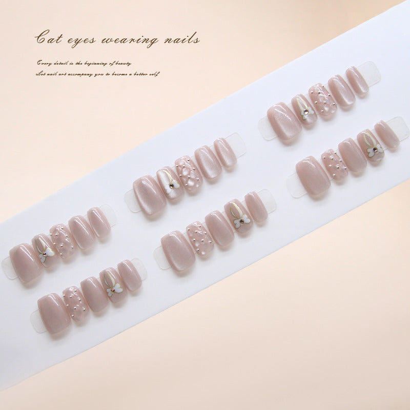 Nail Tips  Prefabricated nail Diamond Bow Rhombus Silver Bean cat eye Gentle Bean Paste Pink Diamond Wear nail 30 pieces｜365nails