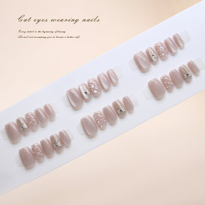 Nail Tips  Prefabricated nail Diamond Bow Rhombus Silver Bean cat eye Gentle Bean Paste Pink Diamond Wear nail 30 pieces｜365nails