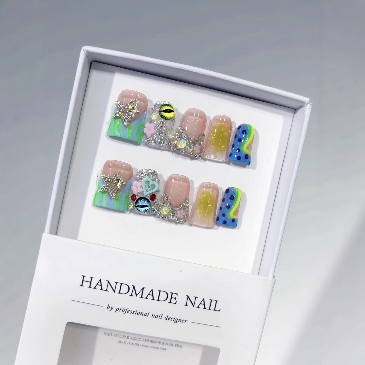 Y2K Ocean Dream: "Neon Tide" – Almond Press-On Nails