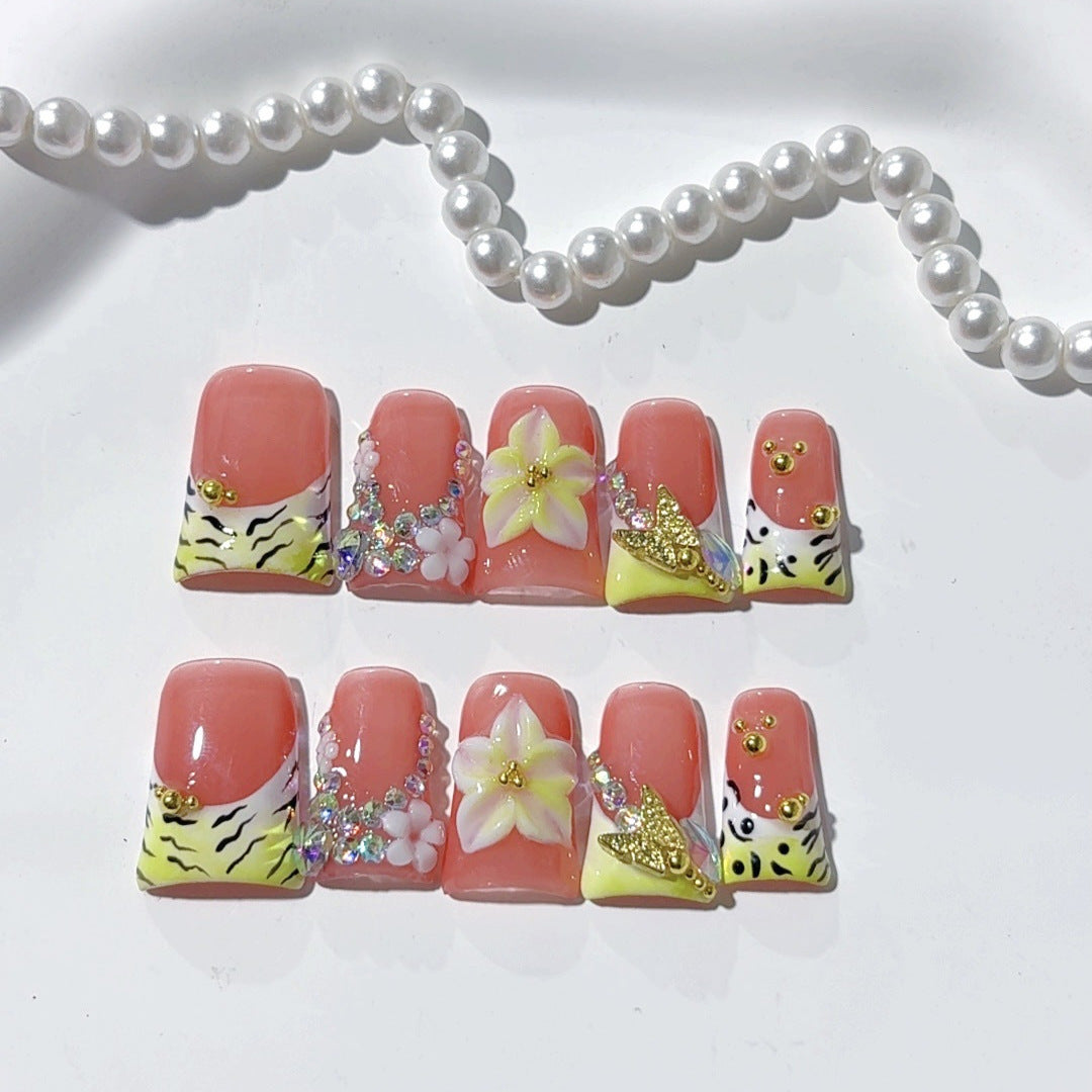 Wild Blossom: "Tiger & Flower Fantasy" – Square Press-On Nails